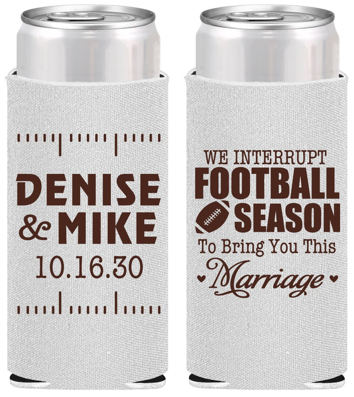 Personalized Wedding Slim Can Coolers - We Interrupt Football | 314