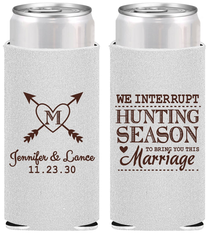 Personalized Wedding Slim Can Coolers - We Interrupt Season | 318