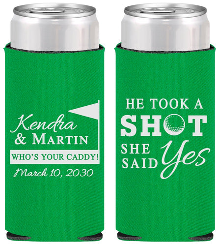 Personalized Wedding Slim Can Coolers - Took A Shot Golf | 320