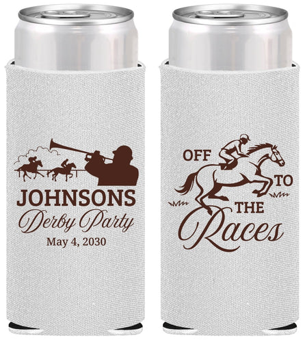 Personalized Derby Day Slim Can Coolers - Off To The Races | 320002