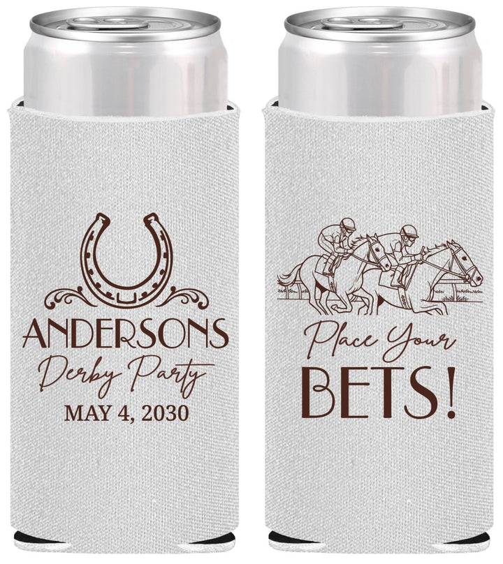 Personalized Derby Day Slim Can Coolers - Place Your Bets | 320003