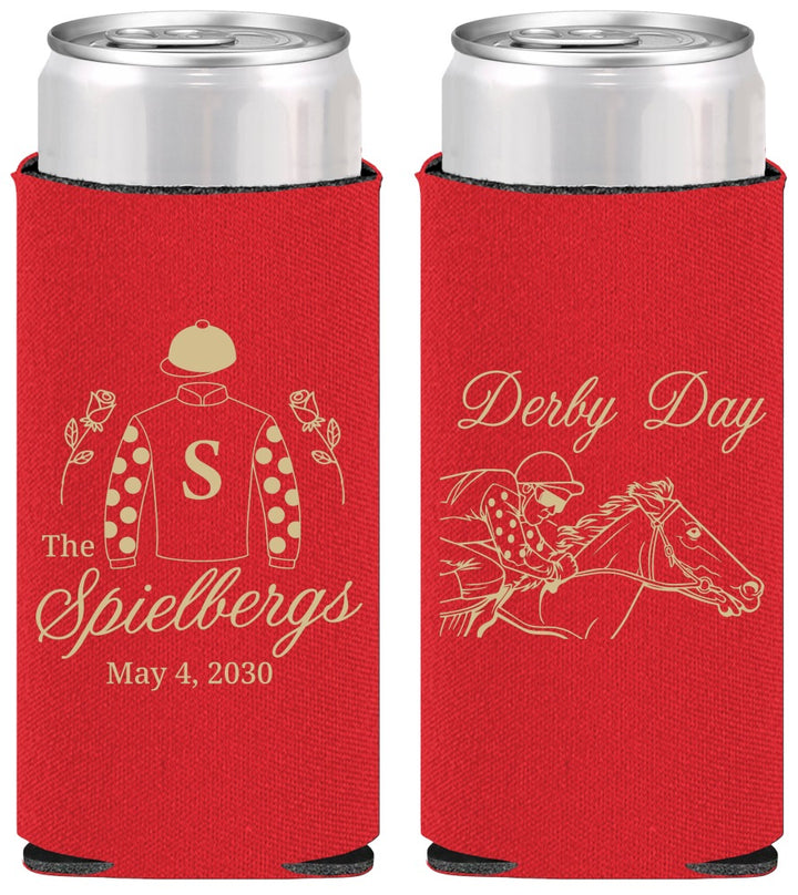 Personalized Derby Day Slim Can Coolers - Horses | 320007