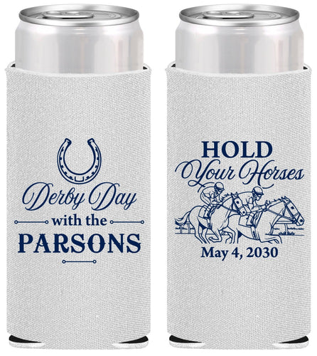 Personalized Derby Day Slim Can Coolers - Hold Your Horses | 320008