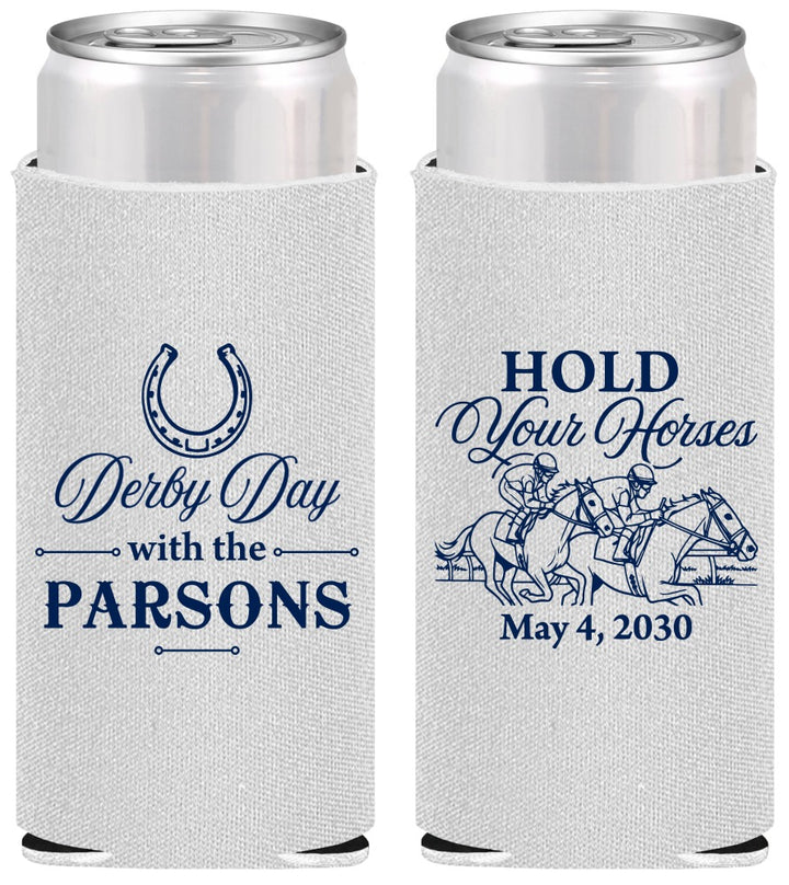 Personalized Derby Day Slim Can Coolers - Hold Your Horses | 320008