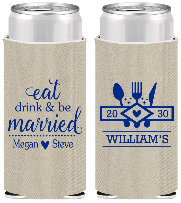 Personalized Wedding Slim Can Coolers - Eat Drink Be Married | 327