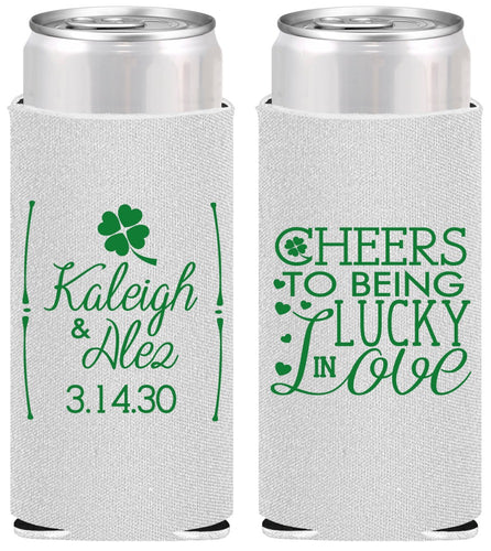 Personalized Wedding Slim Can Coolers - Lucky In Love | 328