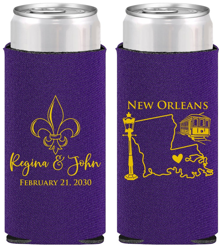 Personalized Wedding Slim Can Coolers - New Orleans | 334