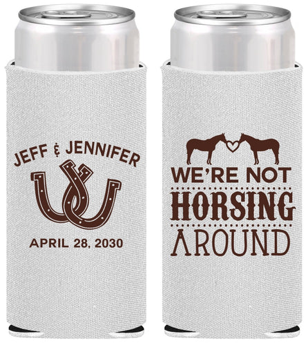 Personalized Wedding Slim Can Coolers - Horseshoe | 340