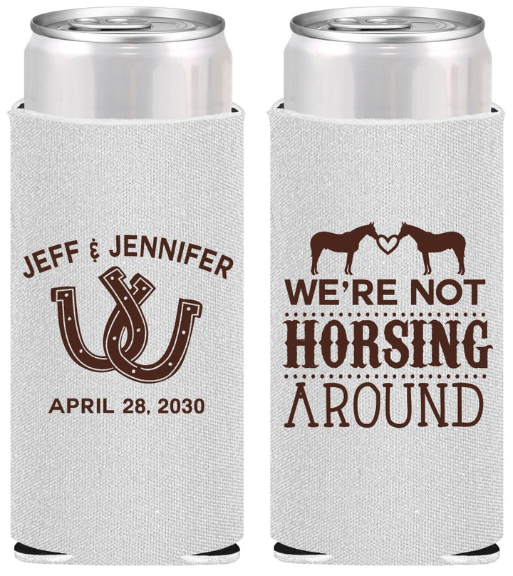 Personalized Wedding Slim Can Coolers - Horseshoe | 340