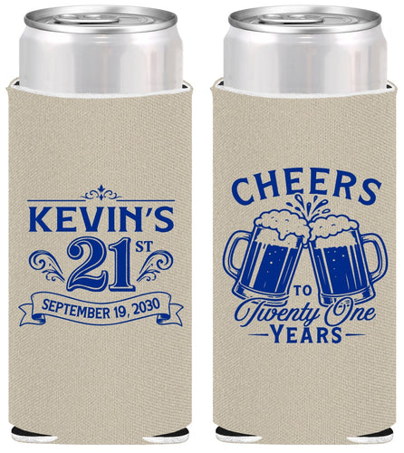 Personalized 21st Birthday Slim Can Coolers - Cheers To Twenty One Years | 340000
