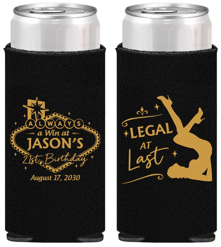 Personalized 21st Birthday Slim Can Coolers - Legal At Last Vegas | 340002