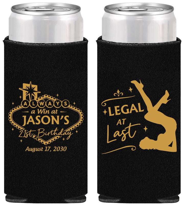 Personalized 21st Birthday Slim Can Coolers - Legal At Last Vegas | 340002