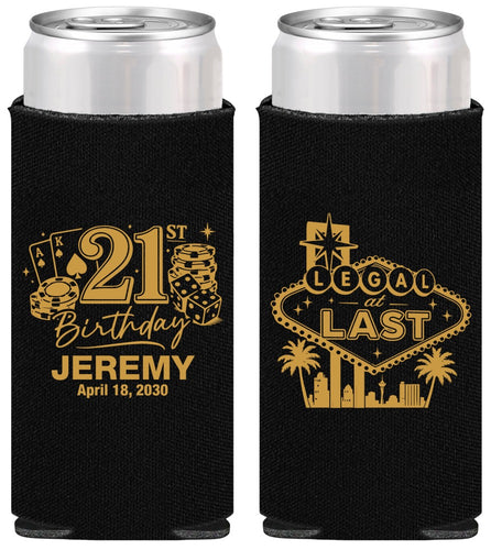 Personalized 21st Birthday Slim Can Coolers - Legal At Last Vegas | 340003