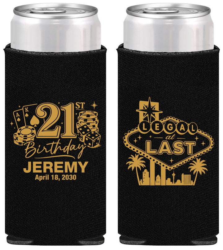 Personalized 21st Birthday Slim Can Coolers - Legal At Last Vegas | 340003