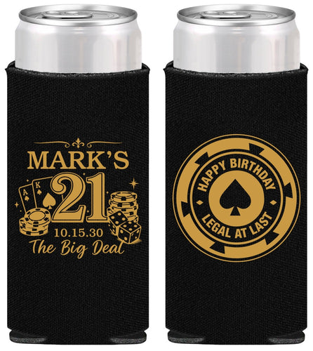 Personalized 21st Birthday Slim Can Coolers - Legal At Last Vegas | 340004