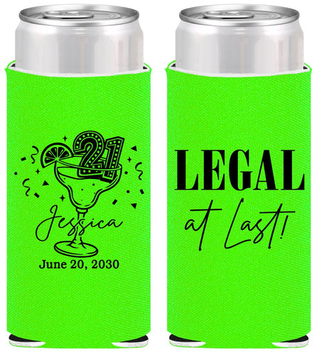 Personalized 21st Birthday Slim Can Coolers - Legal At Last | 340005