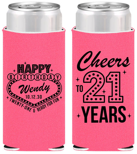 Personalized 21st Birthday Slim Can Coolers - Vegas | 340007