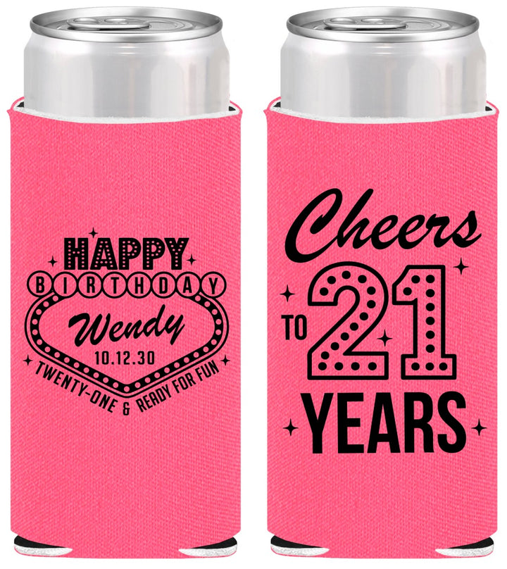 Personalized 21st Birthday Slim Can Coolers - Vegas | 340007