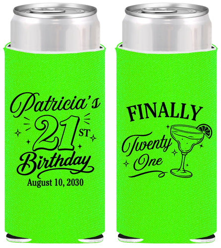 Personalized 21st Birthday Slim Can Coolers - Finally Twenty One | 340008