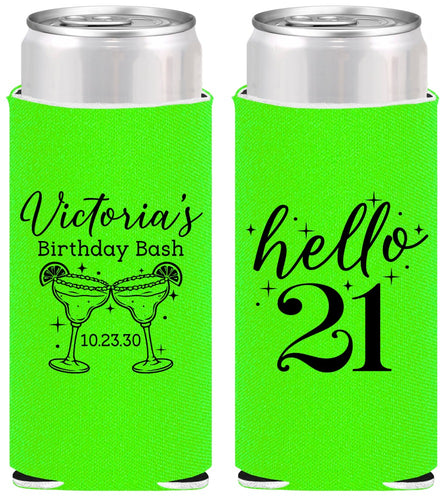 Personalized 21st Birthday Slim Can Coolers - Hello Twenty One | 340011