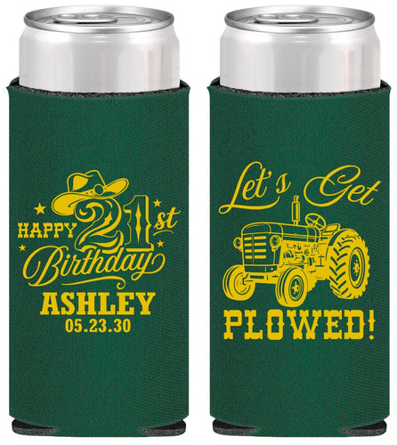 Personalized 21st Birthday Slim Can Coolers - Lets Get Plowed | 340012