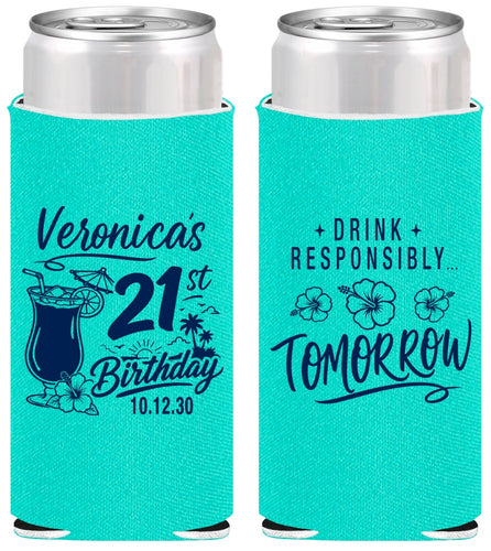 Personalized 21st Birthday Slim Can Coolers - Drink Responsibly Tomorrow | 340015