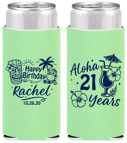 Personalized 21st Birthday Slim Can Coolers - Aloha Hawaii | 340016