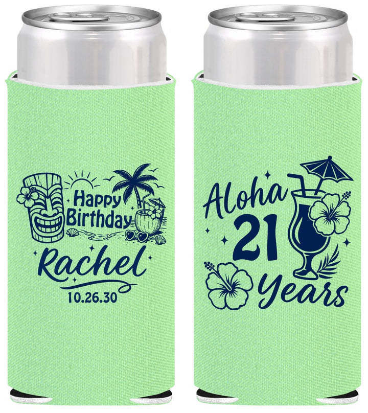 Personalized 21st Birthday Slim Can Coolers - Aloha Hawaii | 340016