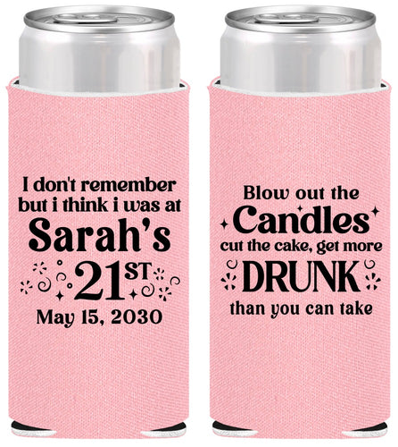 Personalized 21st Birthday Slim Can Coolers - Candles Cake Drunk | 340017