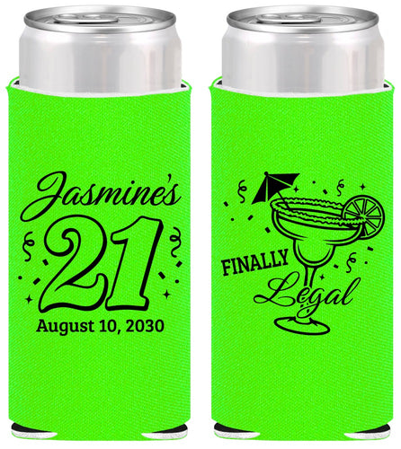 Personalized 21st Birthday Slim Can Coolers - Finally Legal | 340018