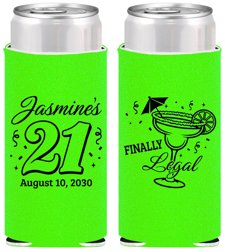 Personalized 21st Birthday Slim Can Coolers - Finally Legal | 340018