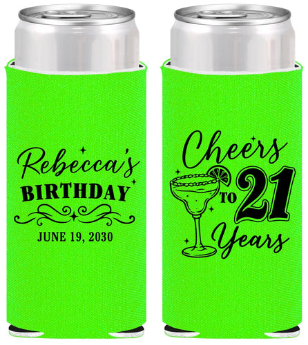 Personalized 21st Birthday Slim Can Coolers - Cheers To Twenty One Years | 340019