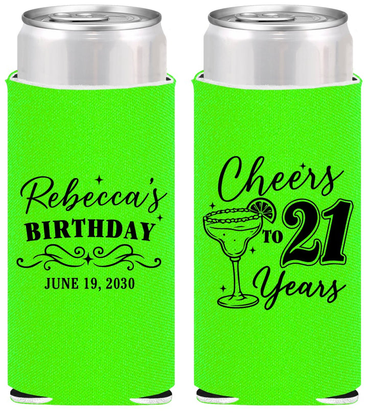 Personalized 21st Birthday Slim Can Coolers - Cheers To Twenty One Years | 340019