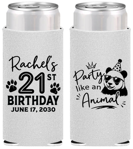 Personalized 21st Birthday Slim Can Coolers - Party Like An Animal Panda | 340021
