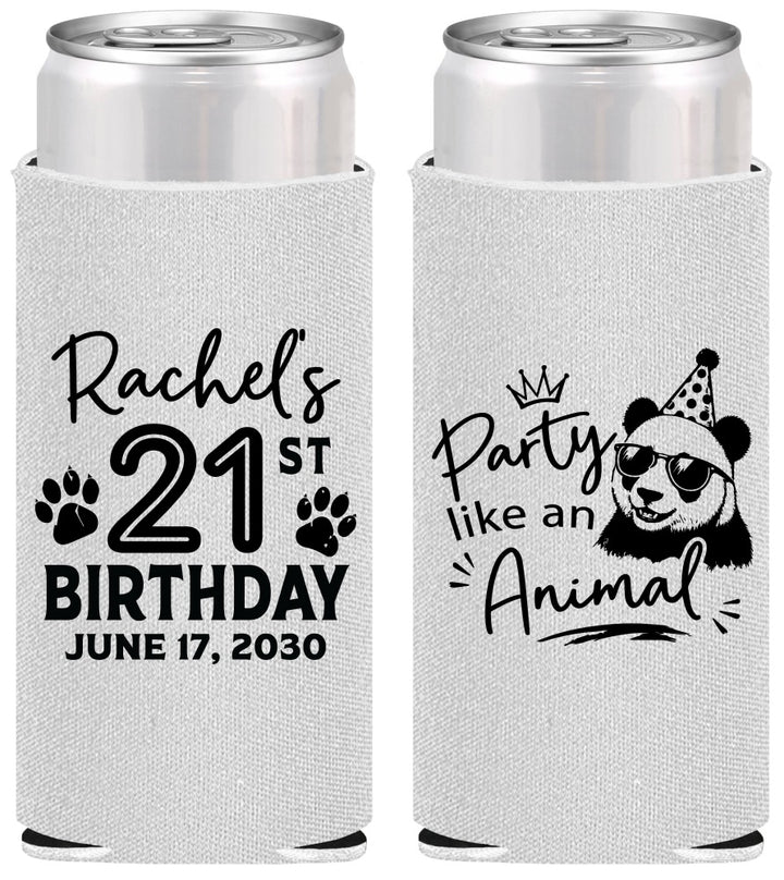 Personalized 21st Birthday Slim Can Coolers - Party Like An Animal Panda | 340021