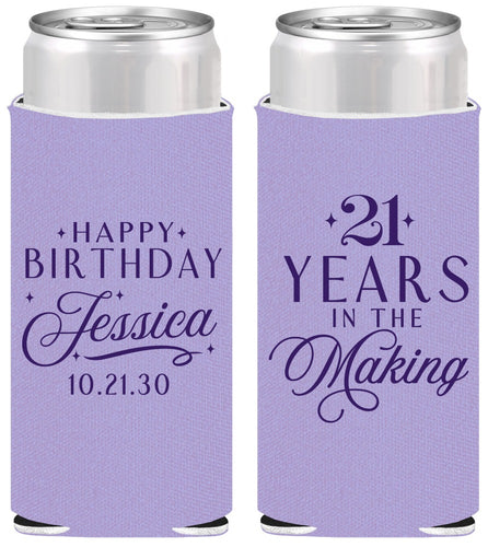 Personalized 21st Birthday Slim Can Coolers - Twenty One Years In The Making | 340023