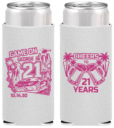 Personalized 21st Birthday Slim Can Coolers - Video Game | 340024