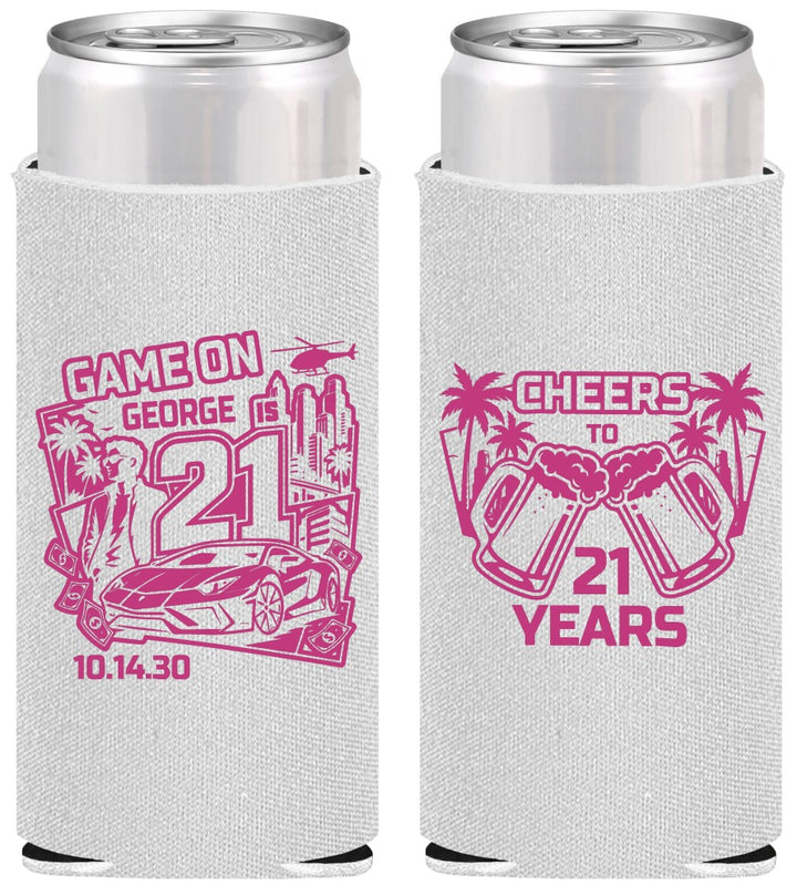 Personalized 21st Birthday Slim Can Coolers - Video Game | 340024