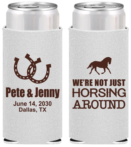 Personalized Wedding Slim Can Coolers - Horseshoe | 341