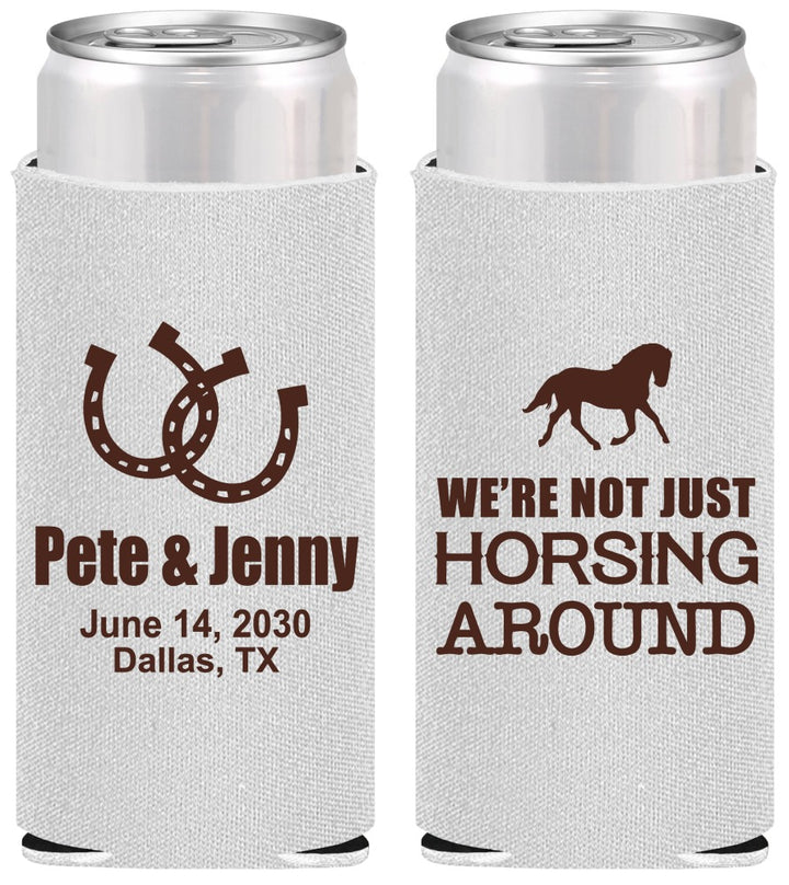 Personalized Wedding Slim Can Coolers - Horseshoe | 341
