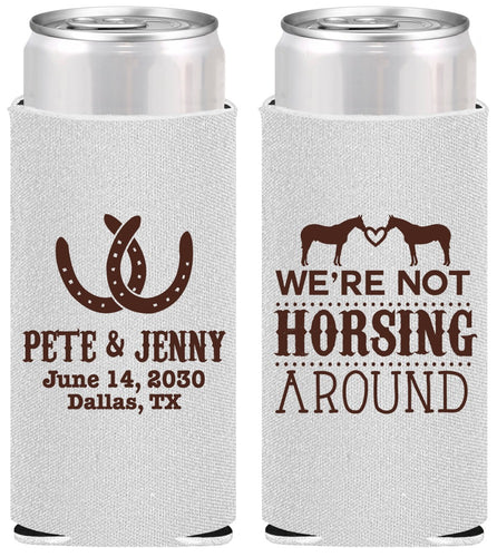 Personalized Wedding Slim Can Coolers - Horseshoe | 342