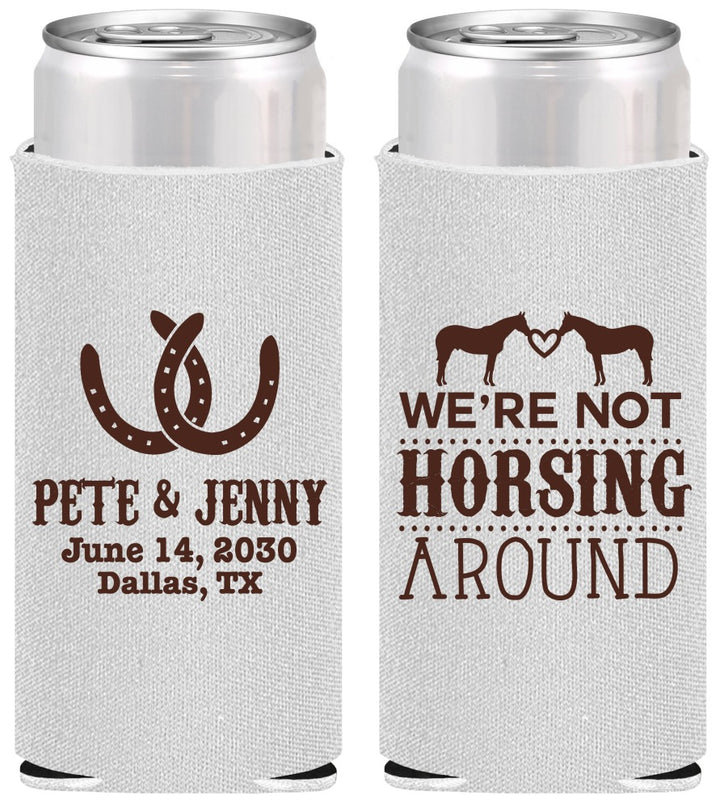 Personalized Wedding Slim Can Coolers - Horseshoe | 342