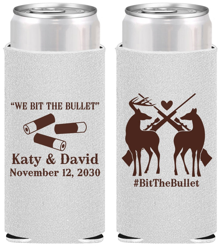 Personalized Wedding Slim Can Coolers - We Bit The Bullet | 343