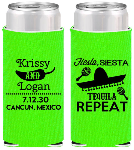Personalized Wedding Slim Can Coolers - Fiesta Siesta Tequila Repeat | 344