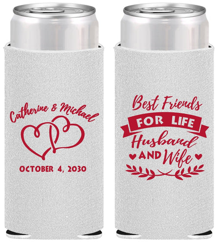 Personalized Wedding Slim Can Coolers - Best Friends For Life | 349