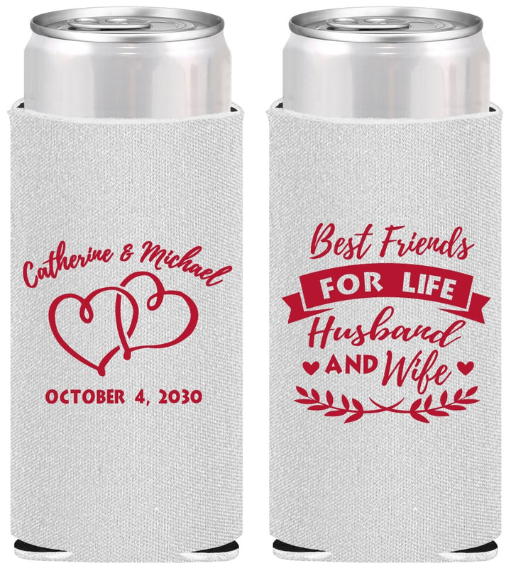 Personalized Wedding Slim Can Coolers - Best Friends For Life | 349