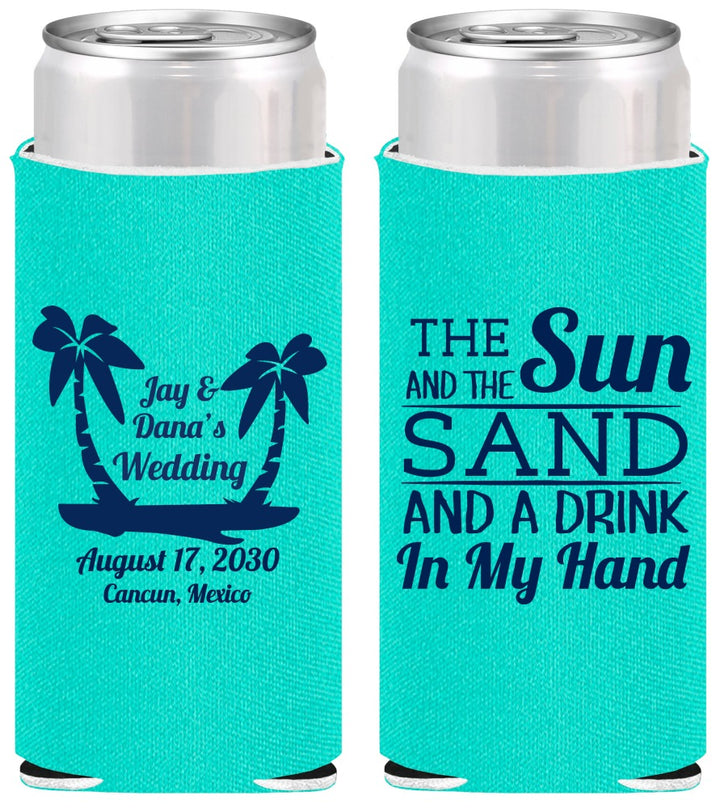 Personalized Wedding Slim Can Coolers - Beach | 350