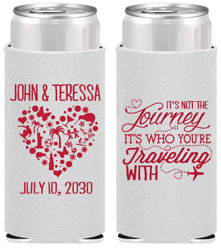 Personalized Wedding Slim Can Coolers - Journey Traveling With | 354