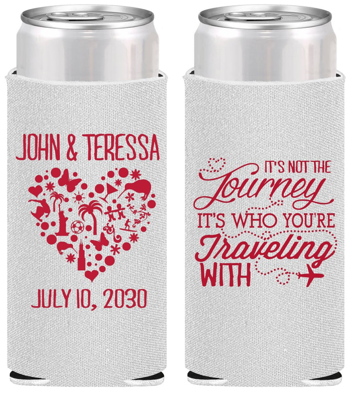 Personalized Wedding Slim Can Coolers - Journey Traveling With | 354
