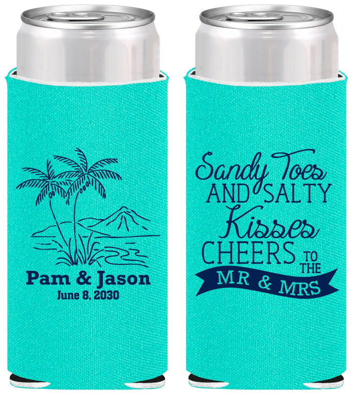 Personalized Wedding Slim Can Coolers - Beach | 358